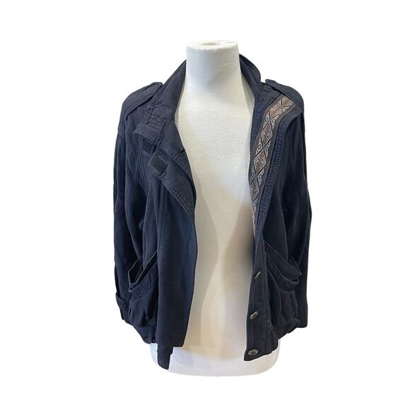FREE PEOPLE Black Jacket Linen Blend Signature Ribbon Trimmed Women’s Size XS - Picture 1 of 16